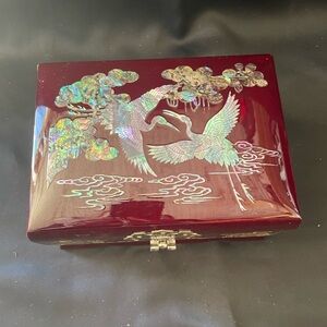 Maroon Musical Jewelry Box with Flying Crane Design